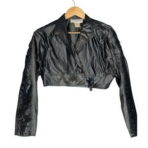 Vintage 80s Edgy Cropped Shiny Satin Metallic Structured Jacket Womens Large